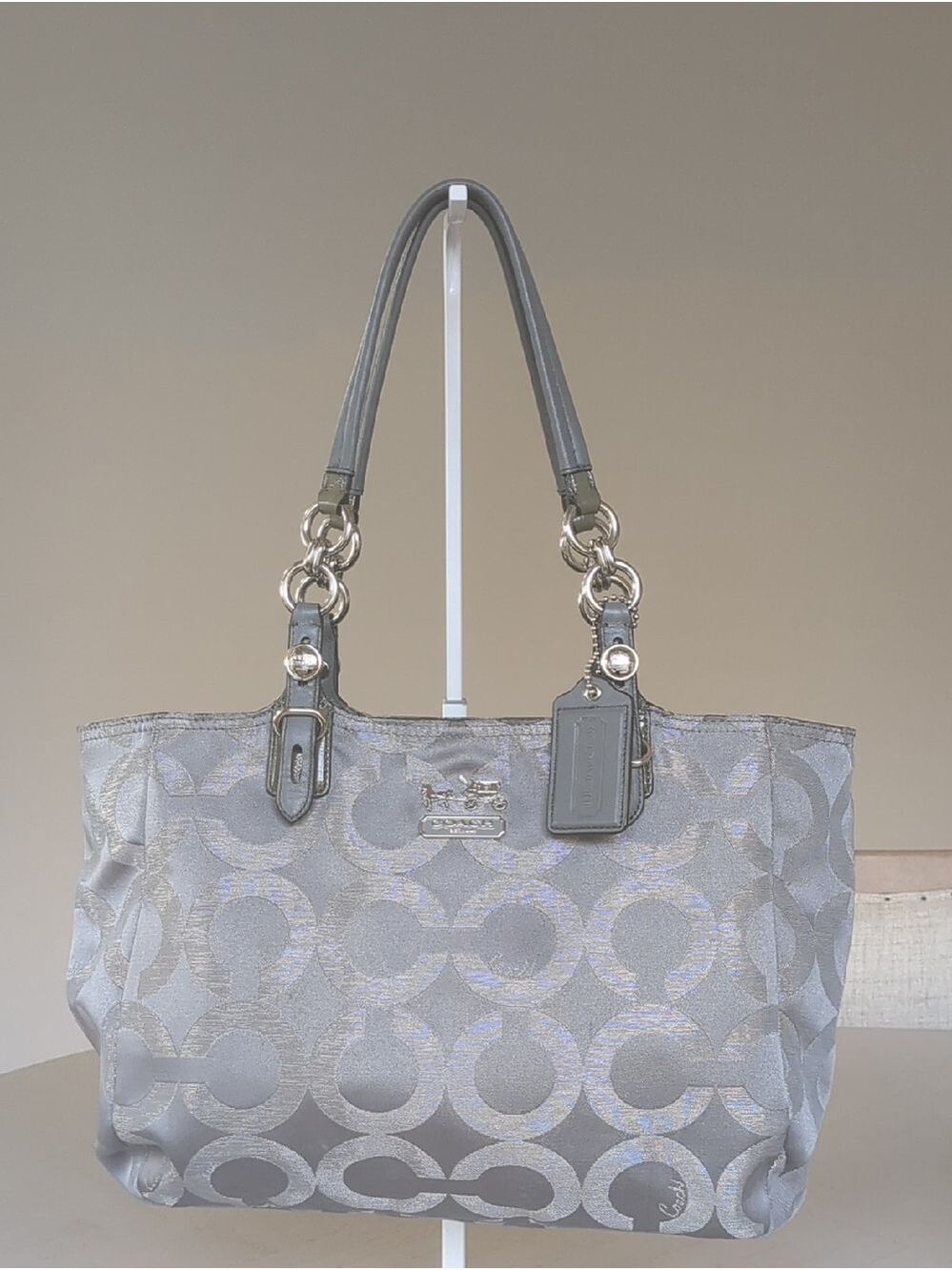 Coach Gray Metallic Signature Op Art Bag Satchel